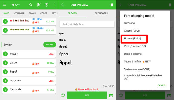 Change Font Huawei via zFont