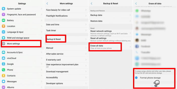 Factory reset Vivo V17 Pro from Settings