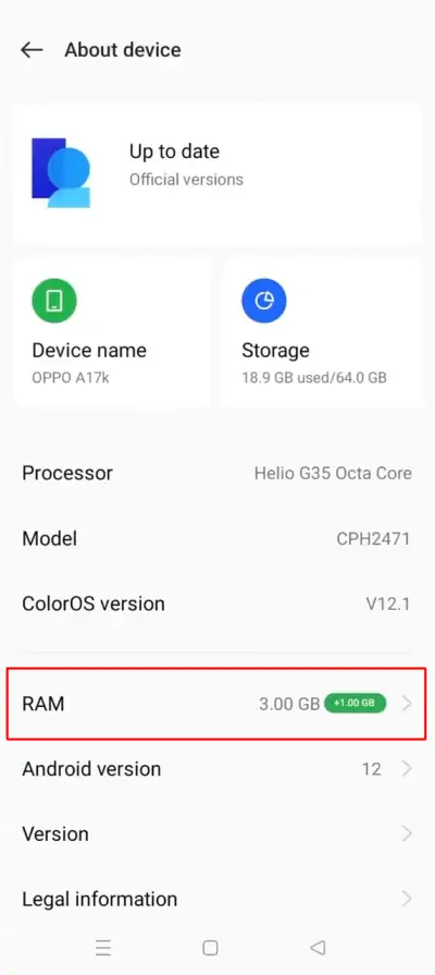 RAM Option Oppo