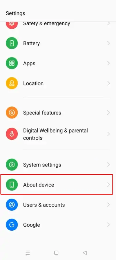 Settings About Device Oppo
